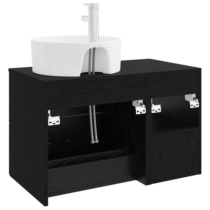 Set de mobilier pentru baie 2 pcs Stejar Negru Lemn prelucrat WALTI
