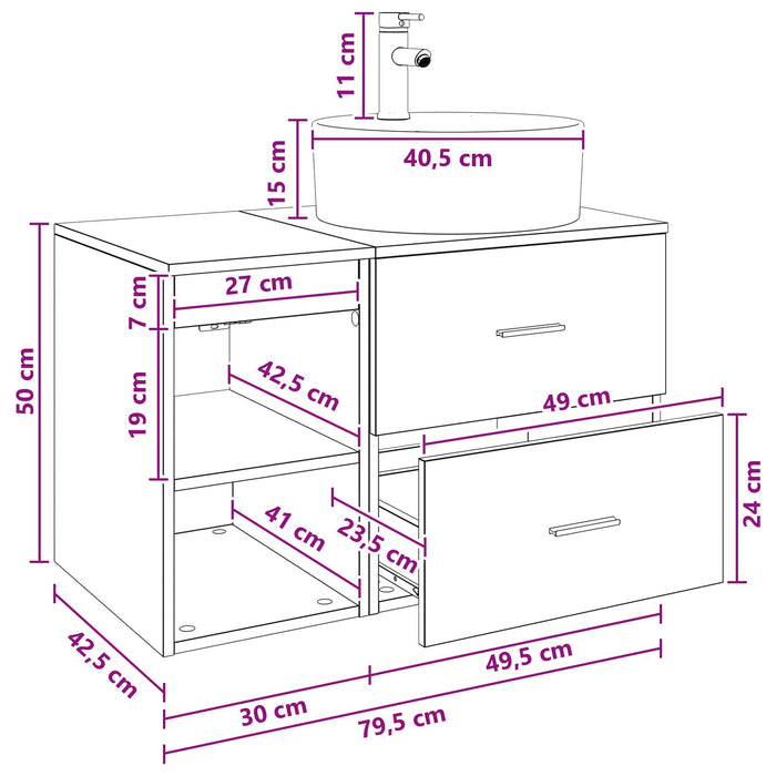 Set de mobilier pentru baie 2 pcs Gri Beton Lemn prelucrat WALTI