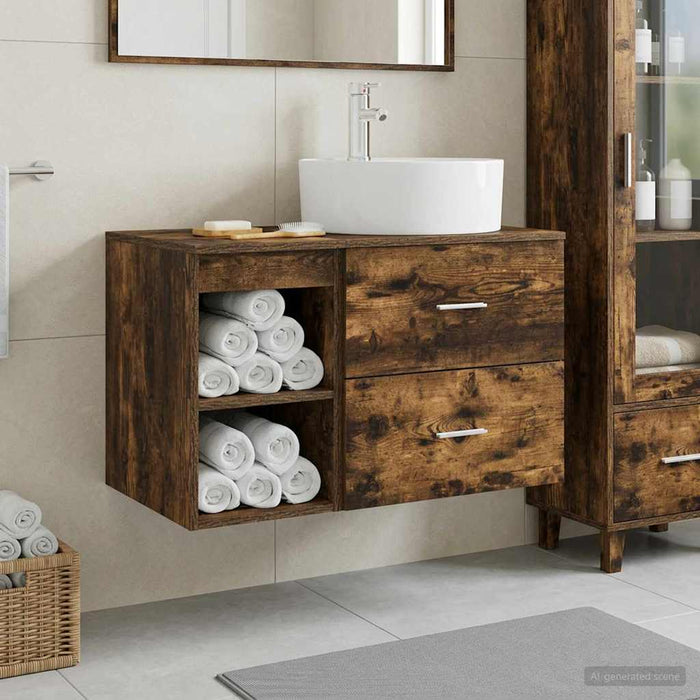 Set de mobilier pentru baie 2 pcs Stejar fumuriu Lemn prelucrat WALTI