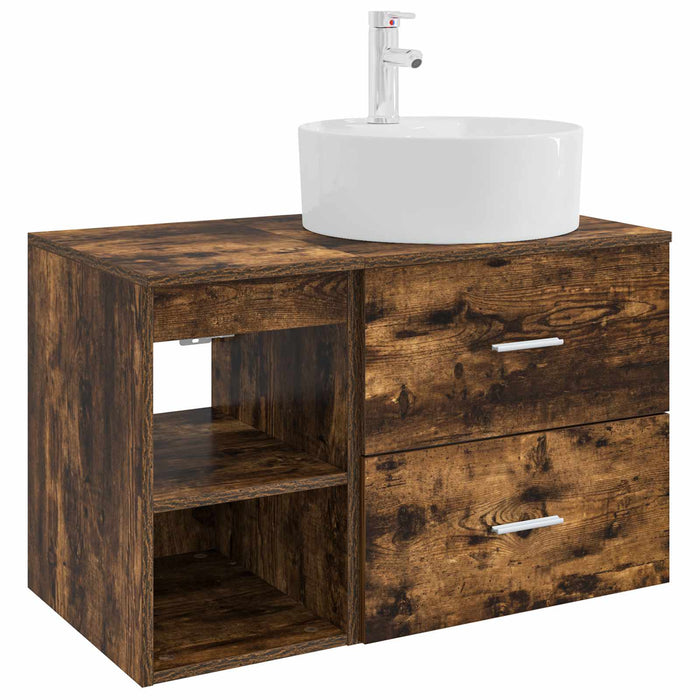 Set de mobilier pentru baie 2 pcs Stejar fumuriu Lemn prelucrat WALTI