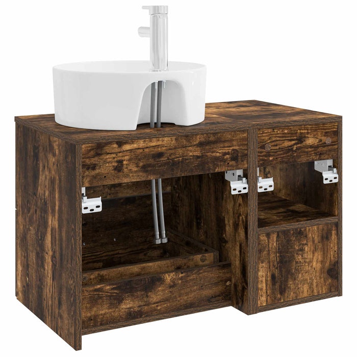 Set de mobilier pentru baie 2 pcs Stejar fumuriu Lemn prelucrat WALTI