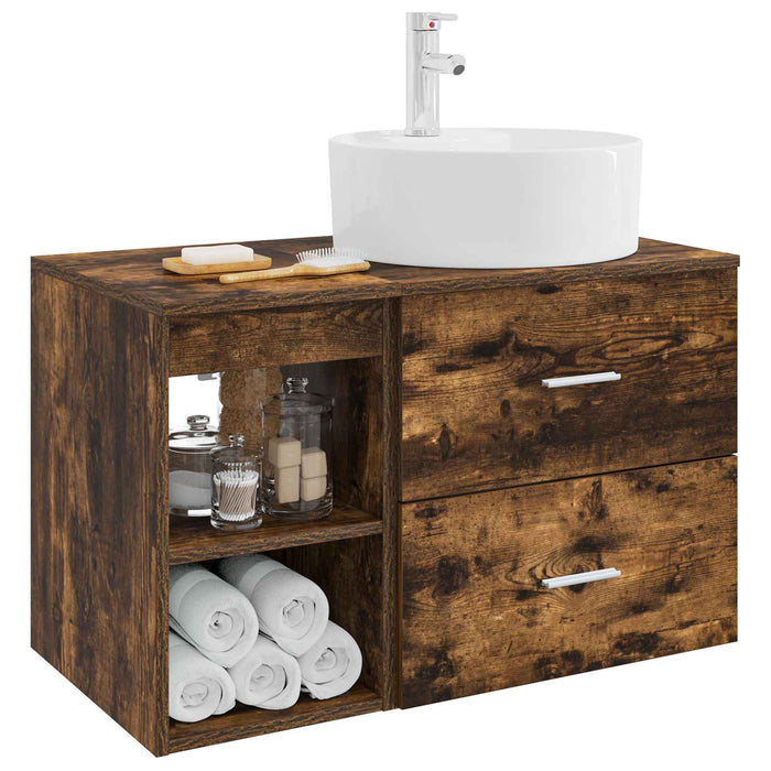 Set de mobilier pentru baie 2 pcs Stejar fumuriu Lemn prelucrat WALTI