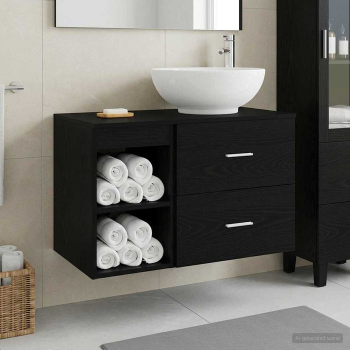 Set de mobilier pentru baie 2 pcs Stejar Negru Lemn prelucrat WALTI