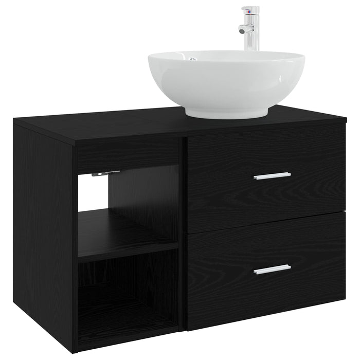 Set de mobilier pentru baie 2 pcs Stejar Negru Lemn prelucrat WALTI