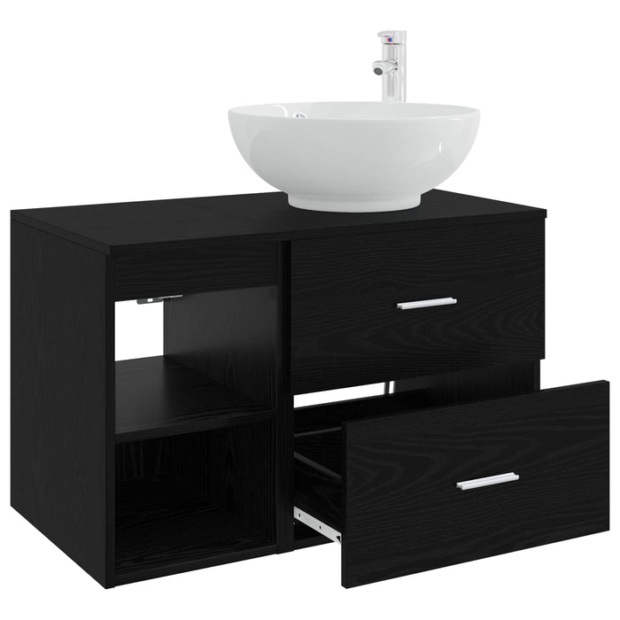 Set de mobilier pentru baie 2 pcs Stejar Negru Lemn prelucrat WALTI