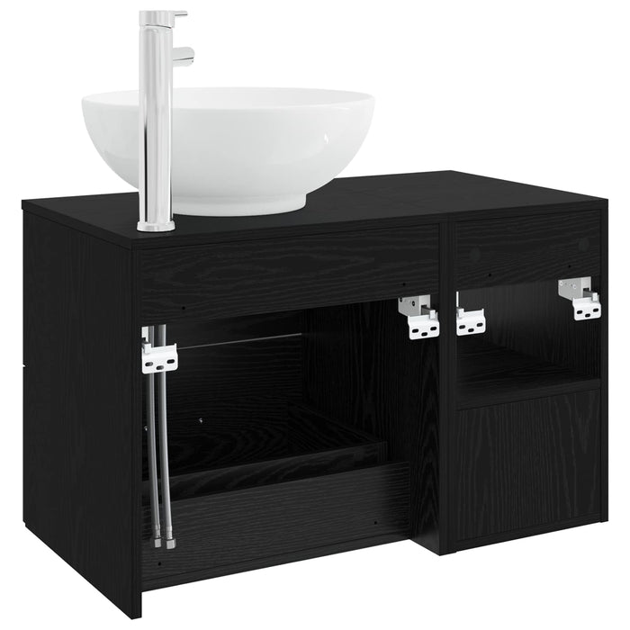 Set de mobilier pentru baie 2 pcs Stejar Negru Lemn prelucrat WALTI