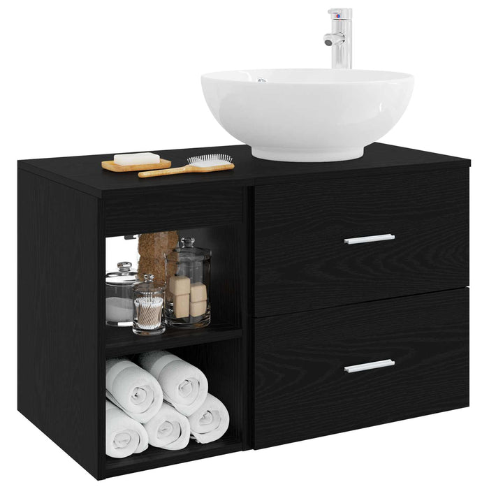 Set de mobilier pentru baie 2 pcs Stejar Negru Lemn prelucrat WALTI