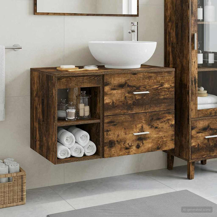Set de mobilier pentru baie 2 pcs Stejar fumuriu Lemn prelucrat WALTI