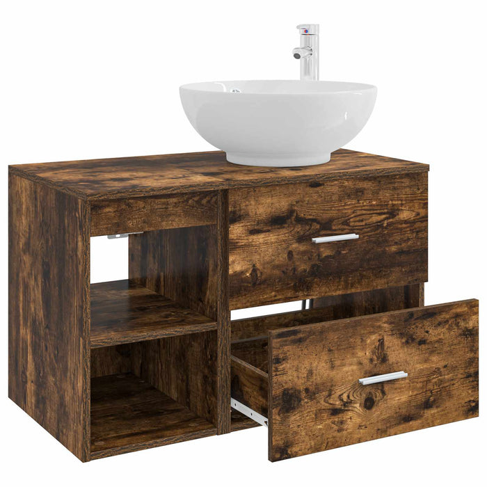 Set de mobilier pentru baie 2 pcs Stejar fumuriu Lemn prelucrat WALTI