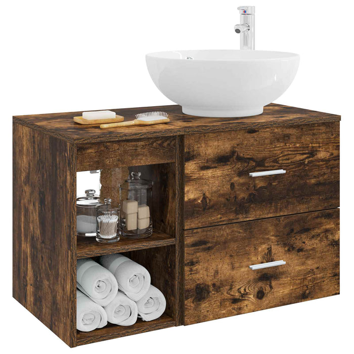 Set de mobilier pentru baie 2 pcs Stejar fumuriu Lemn prelucrat WALTI