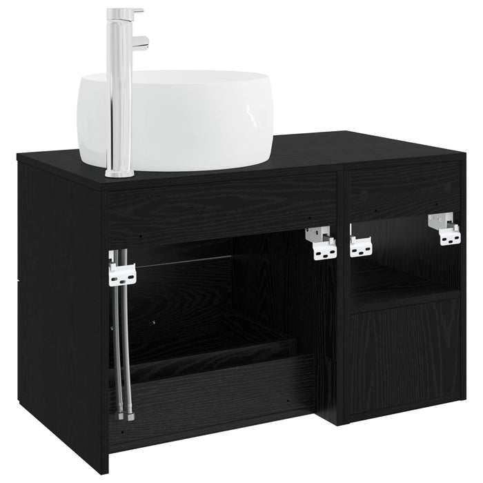 Set de mobilier pentru baie 2 pcs Stejar Negru Lemn prelucrat WALTI