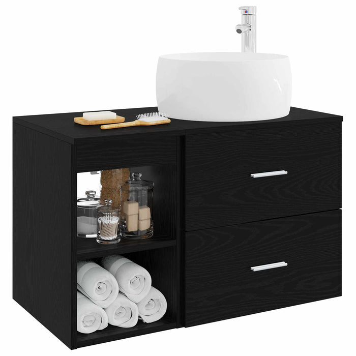 Set de mobilier pentru baie 2 pcs Stejar Negru Lemn prelucrat WALTI