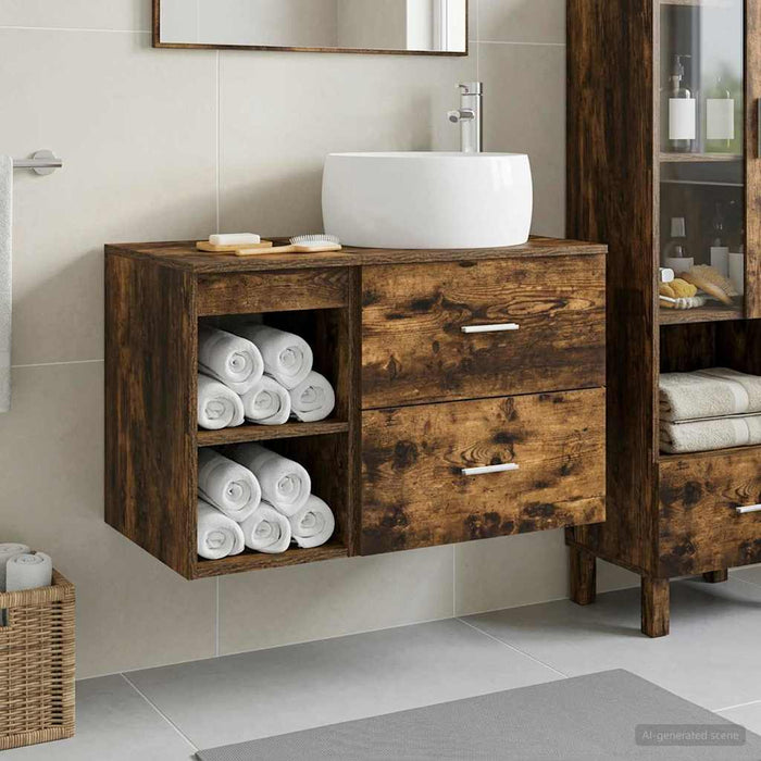 Set de mobilier pentru baie 2 pcs Stejar fumuriu Lemn prelucrat WALTI