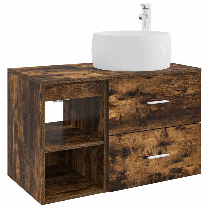 Set de mobilier pentru baie 2 pcs Stejar fumuriu Lemn prelucrat WALTI