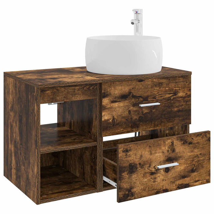 Set de mobilier pentru baie 2 pcs Stejar fumuriu Lemn prelucrat WALTI