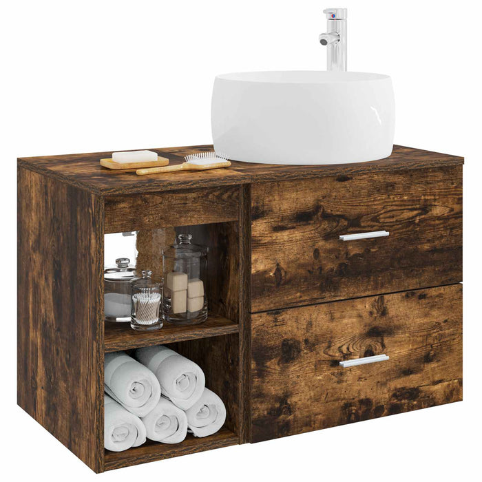 Set de mobilier pentru baie 2 pcs Stejar fumuriu Lemn prelucrat WALTI