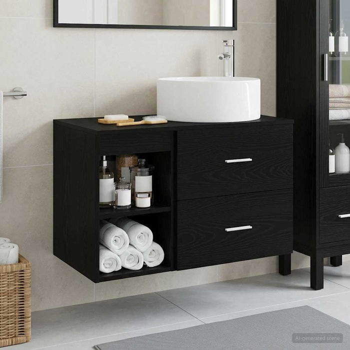 Set de mobilier pentru baie 2 pcs Stejar Negru Lemn prelucrat WALTI