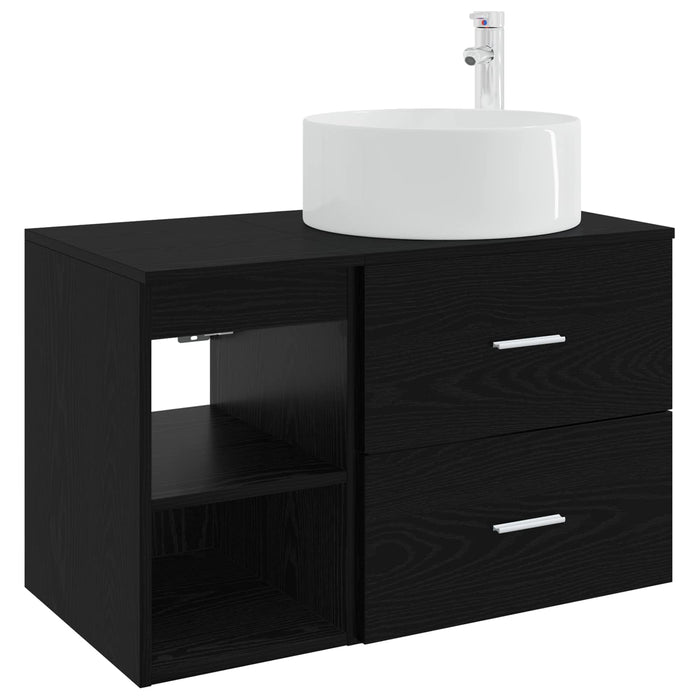 Set de mobilier pentru baie 2 pcs Stejar Negru Lemn prelucrat WALTI
