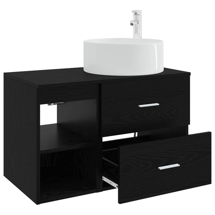 Set de mobilier pentru baie 2 pcs Stejar Negru Lemn prelucrat WALTI