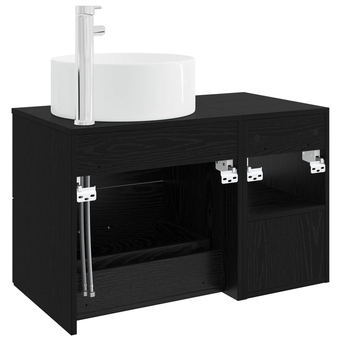 Set de mobilier pentru baie 2 pcs Stejar Negru Lemn prelucrat WALTI