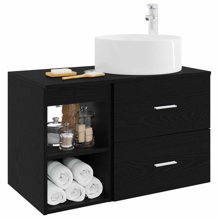 Set de mobilier pentru baie 2 pcs Stejar Negru Lemn prelucrat WALTI