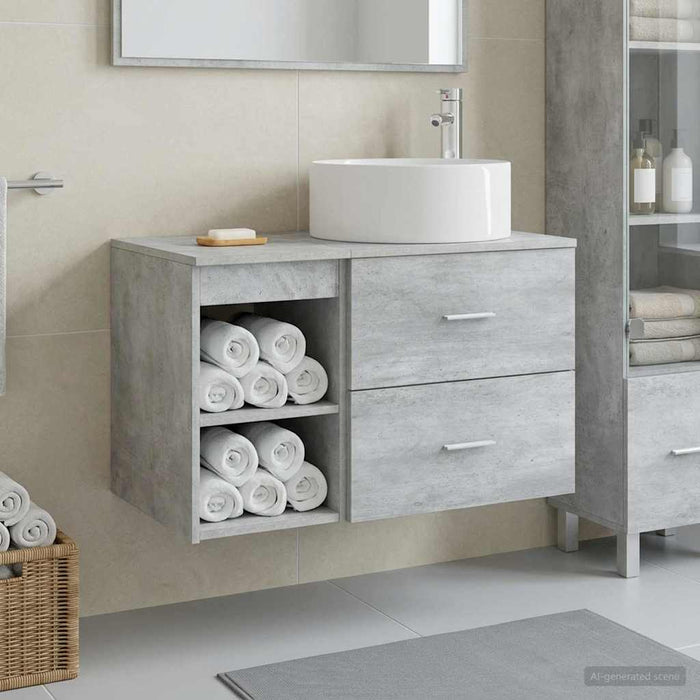 Set de mobilier pentru baie 2 pcs Gri Beton Lemn prelucrat WALTI