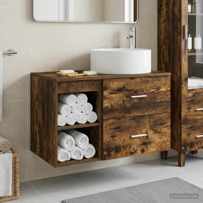 Set de mobilier pentru baie 2 pcs Stejar fumuriu Lemn prelucrat WALTI