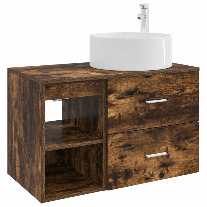 Set de mobilier pentru baie 2 pcs Stejar fumuriu Lemn prelucrat WALTI