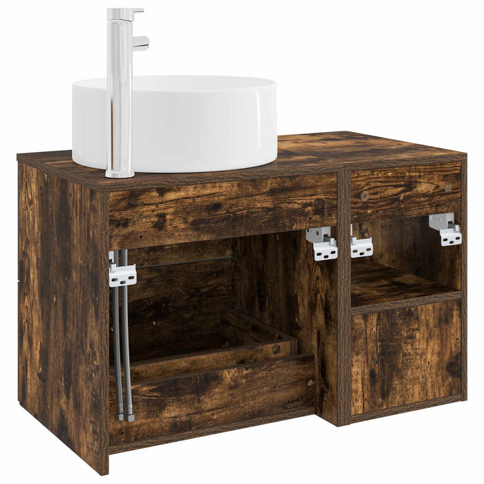 Set de mobilier pentru baie 2 pcs Stejar fumuriu Lemn prelucrat WALTI