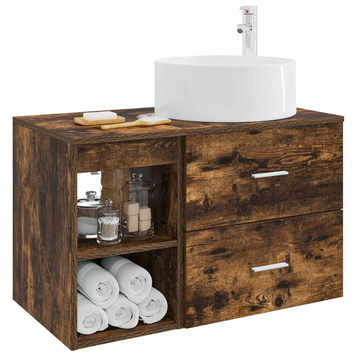 Set de mobilier pentru baie 2 pcs Stejar fumuriu Lemn prelucrat WALTI