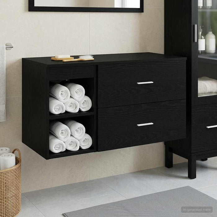 Set de mobilier pentru baie 2 pcs Stejar Negru Lemn prelucrat WALTI