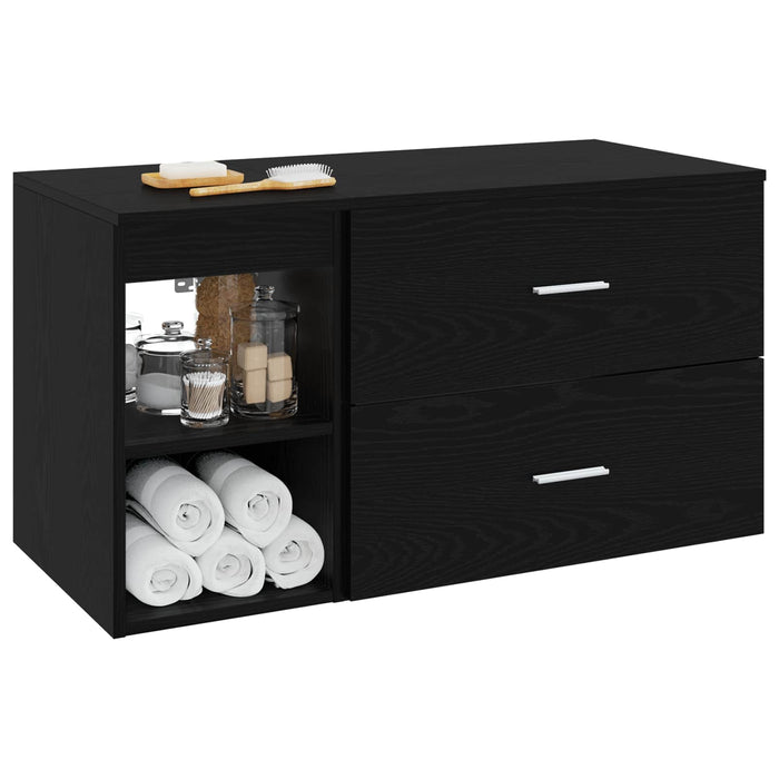 Set de mobilier pentru baie 2 pcs Stejar Negru Lemn prelucrat WALTI