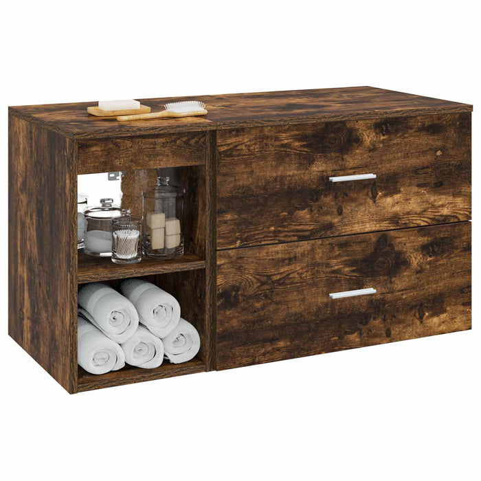 Set de mobilier pentru baie 2 pcs Stejar fumuriu Lemn prelucrat WALTI