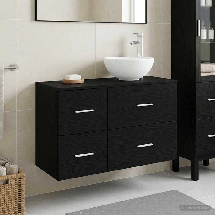 Set de mobilier pentru baie 2 pcs Stejar Negru Lemn prelucrat WALTI
