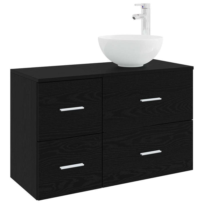 Set de mobilier pentru baie 2 pcs Stejar Negru Lemn prelucrat WALTI