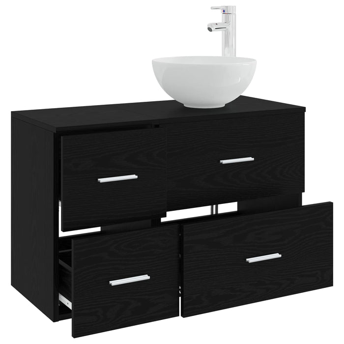 Set de mobilier pentru baie 2 pcs Stejar Negru Lemn prelucrat WALTI