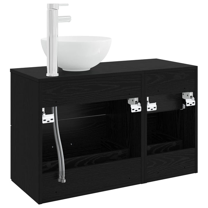 Set de mobilier pentru baie 2 pcs Stejar Negru Lemn prelucrat WALTI