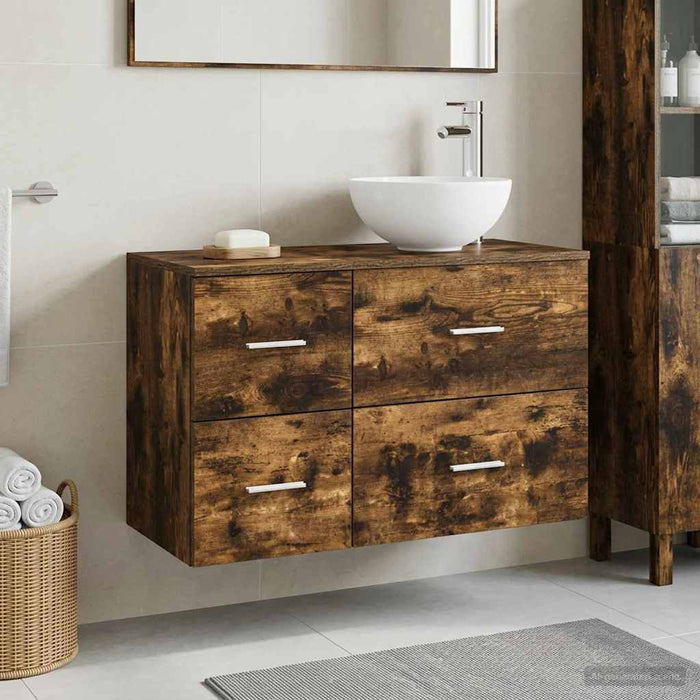 Set de mobilier pentru baie 2 pcs Stejar fumuriu Lemn prelucrat WALTI