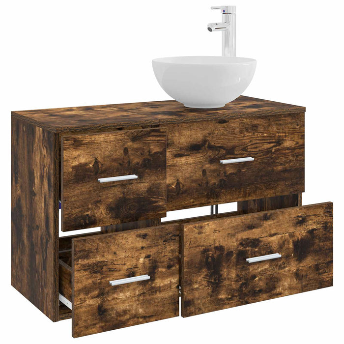 Set de mobilier pentru baie 2 pcs Stejar fumuriu Lemn prelucrat WALTI