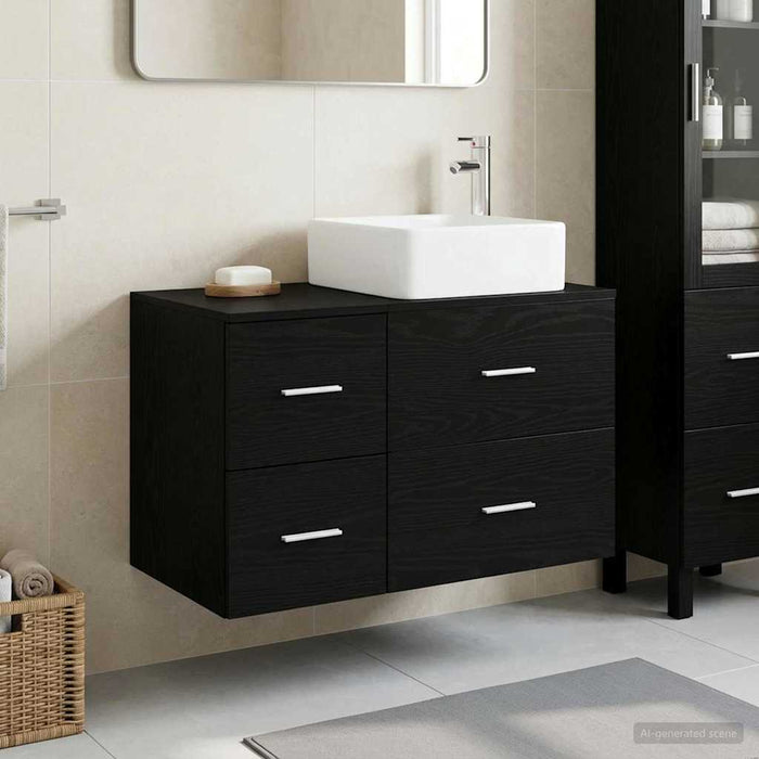 Set de mobilier pentru baie 2 pcs Stejar Negru Lemn prelucrat WALTI
