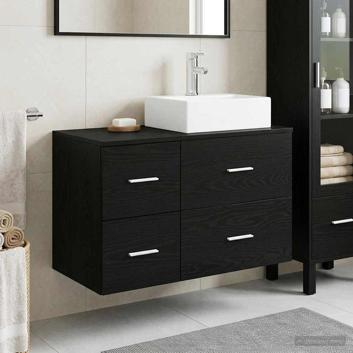 Set de mobilier pentru baie 2 buc. Stejar Negru Lemn prelucrat WALTI