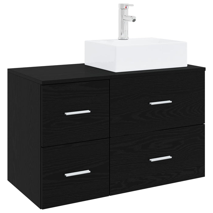 Set de mobilier pentru baie 2 buc. Stejar Negru Lemn prelucrat WALTI