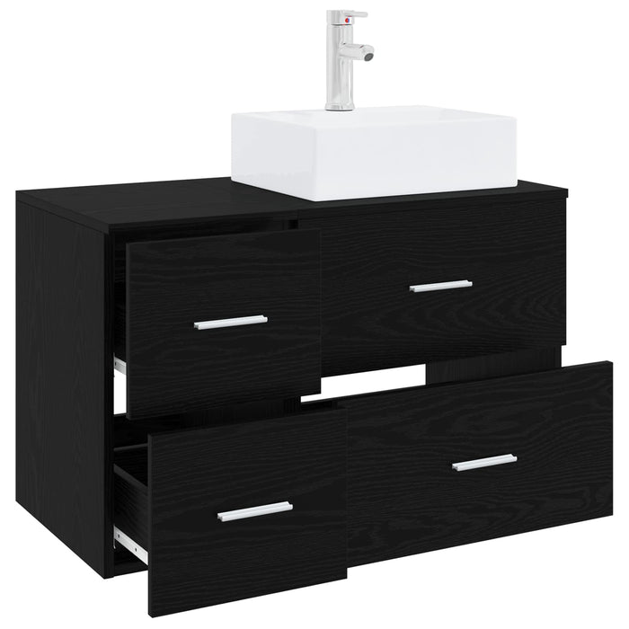 Set de mobilier pentru baie 2 buc. Stejar Negru Lemn prelucrat WALTI