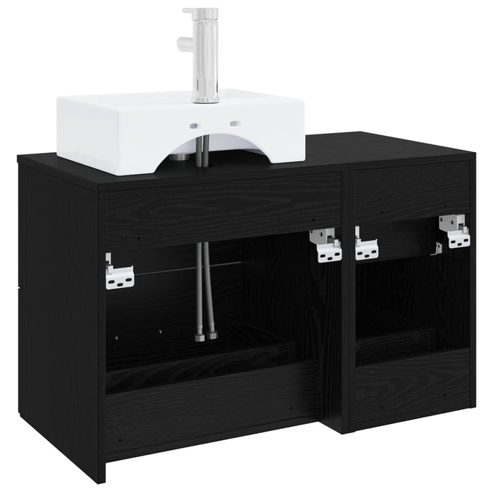 Set de mobilier pentru baie 2 buc. Stejar Negru Lemn prelucrat WALTI