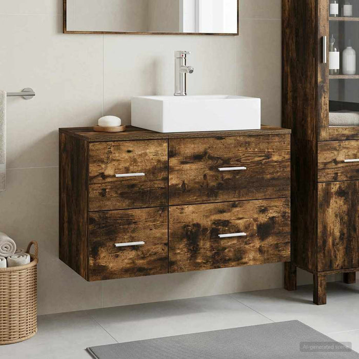 Set de mobilier pentru baie 2 buc. Stejar fumuriu WALTI