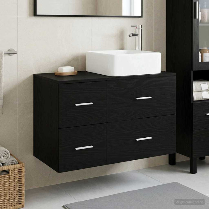 Set de mobilier pentru baie 2 buc. Stejar Negru Lemn prelucrat WALTI