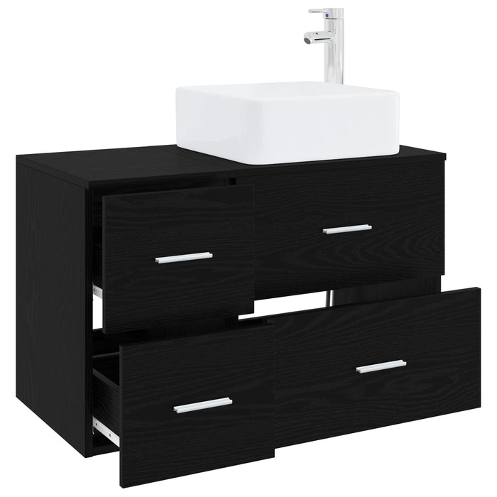 Set de mobilier pentru baie 2 buc. Stejar Negru Lemn prelucrat WALTI