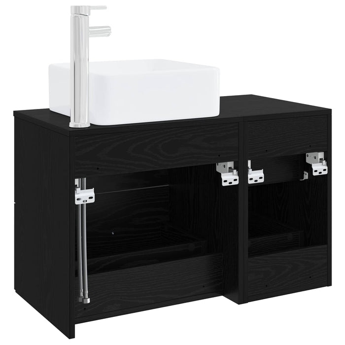 Set de mobilier pentru baie 2 buc. Stejar Negru Lemn prelucrat WALTI