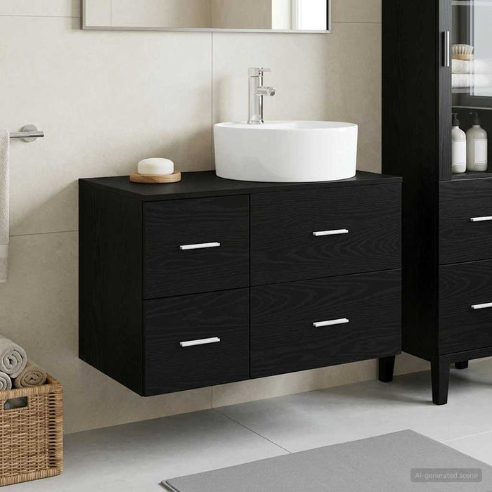 Set de mobilier pentru baie 2 buc. Stejar Negru Lemn prelucrat WALTI