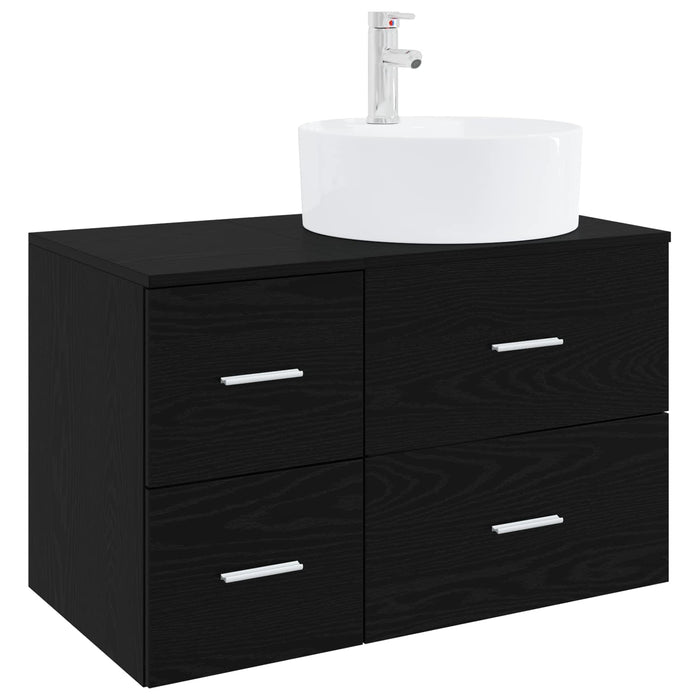 Set de mobilier pentru baie 2 buc. Stejar Negru Lemn prelucrat WALTI